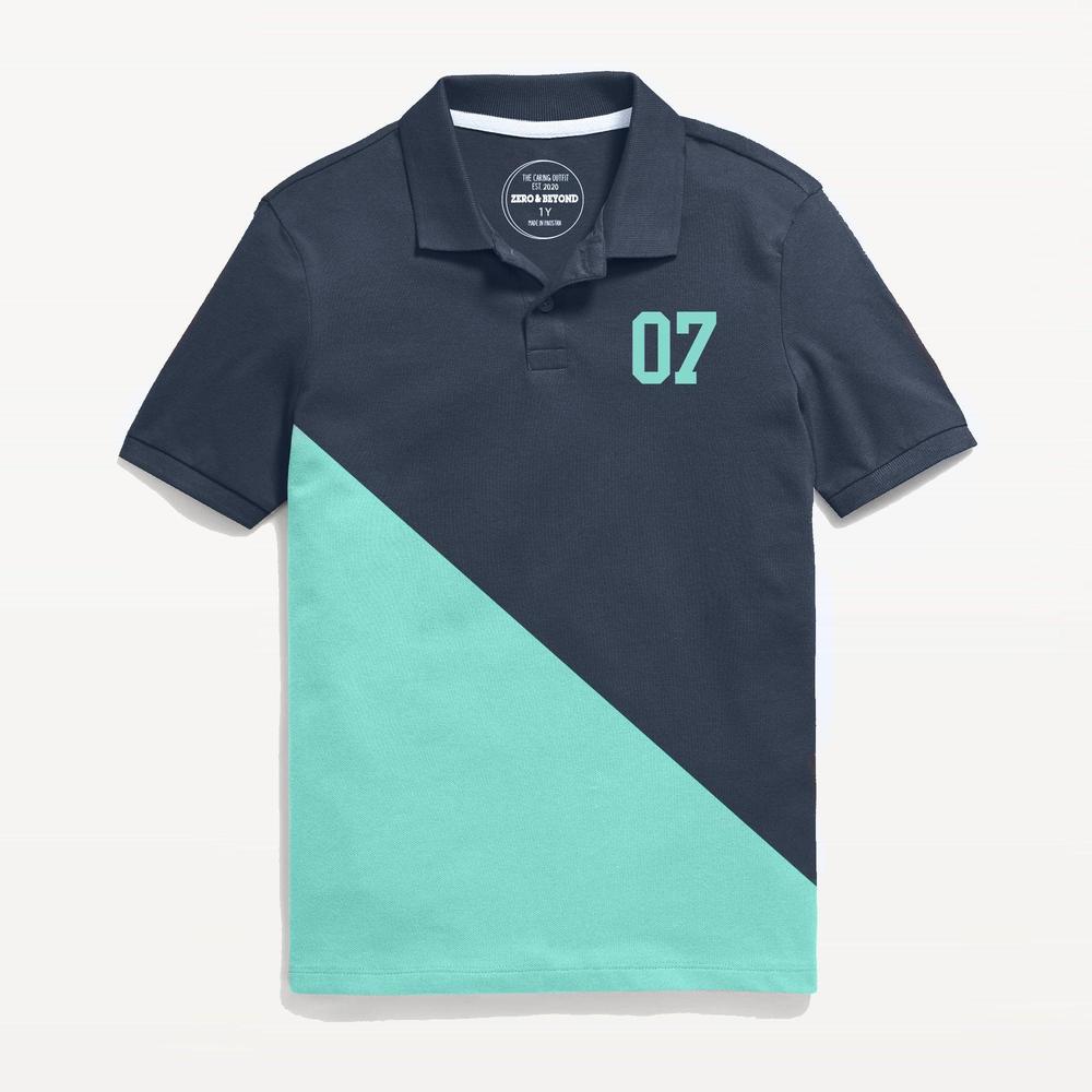 Two-Tone Cotton Polo for Kids 07 Print