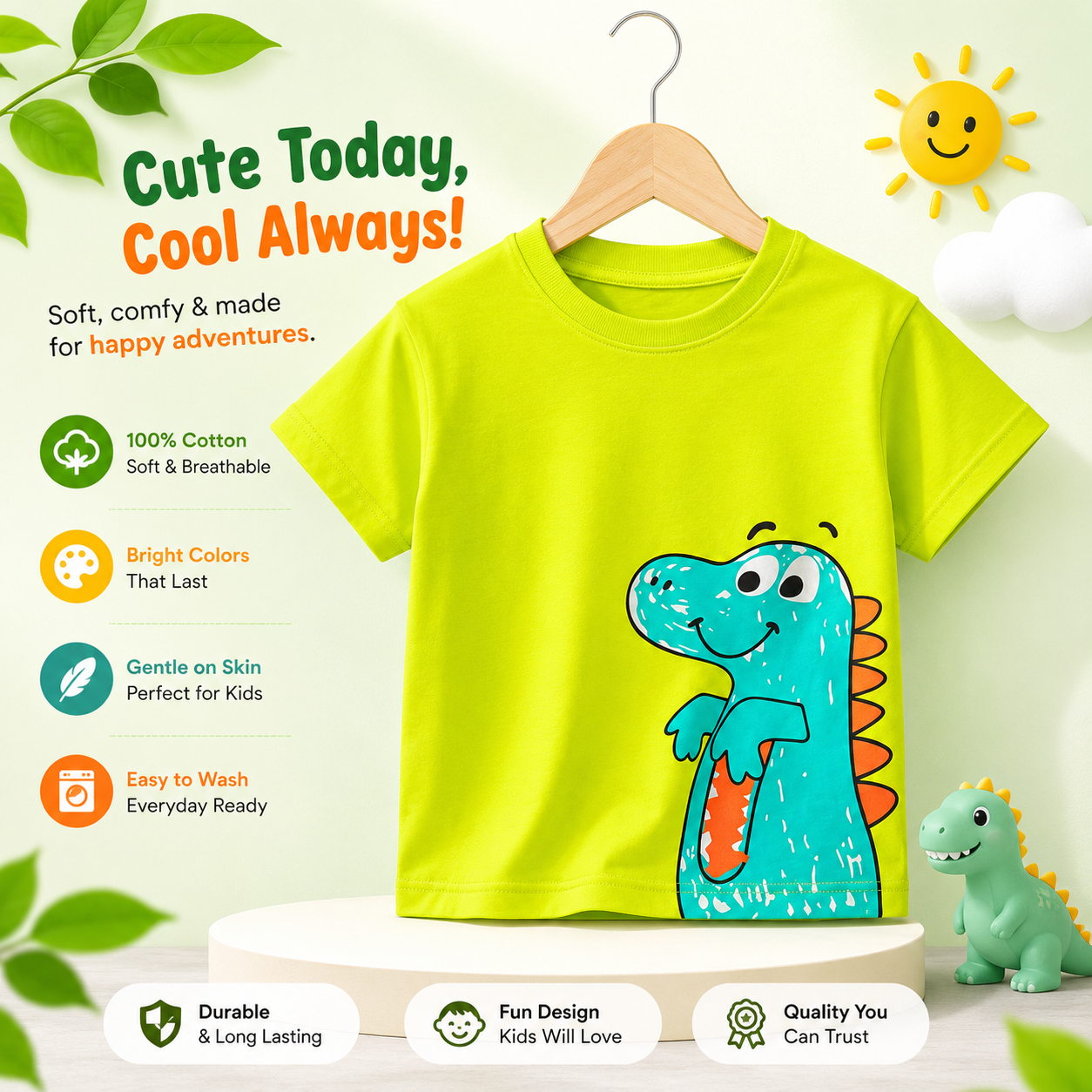 Boys Cotton Dinosaur T-Shirt Light Purple Summer
