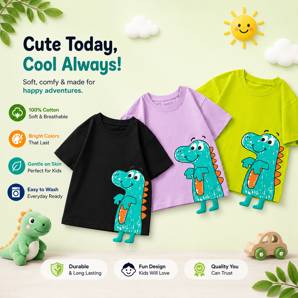 Boys Cotton Dinosaur T-Shirt Light Purple Summer