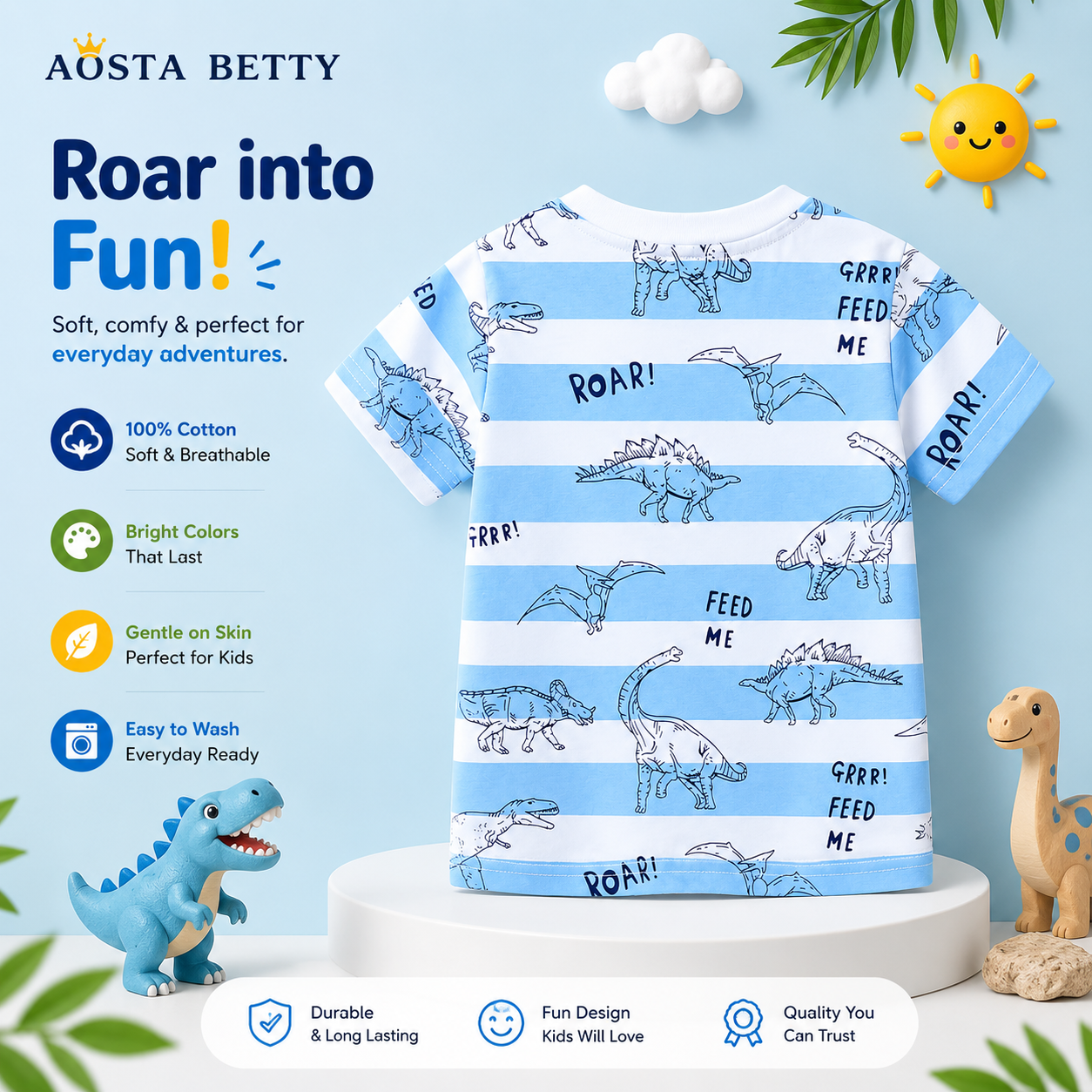 Kids Dinosaur Print T-Shirt Summer Short Sleeve