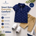 Baby Boys Summer Polo Set Navy Khaki Shorts