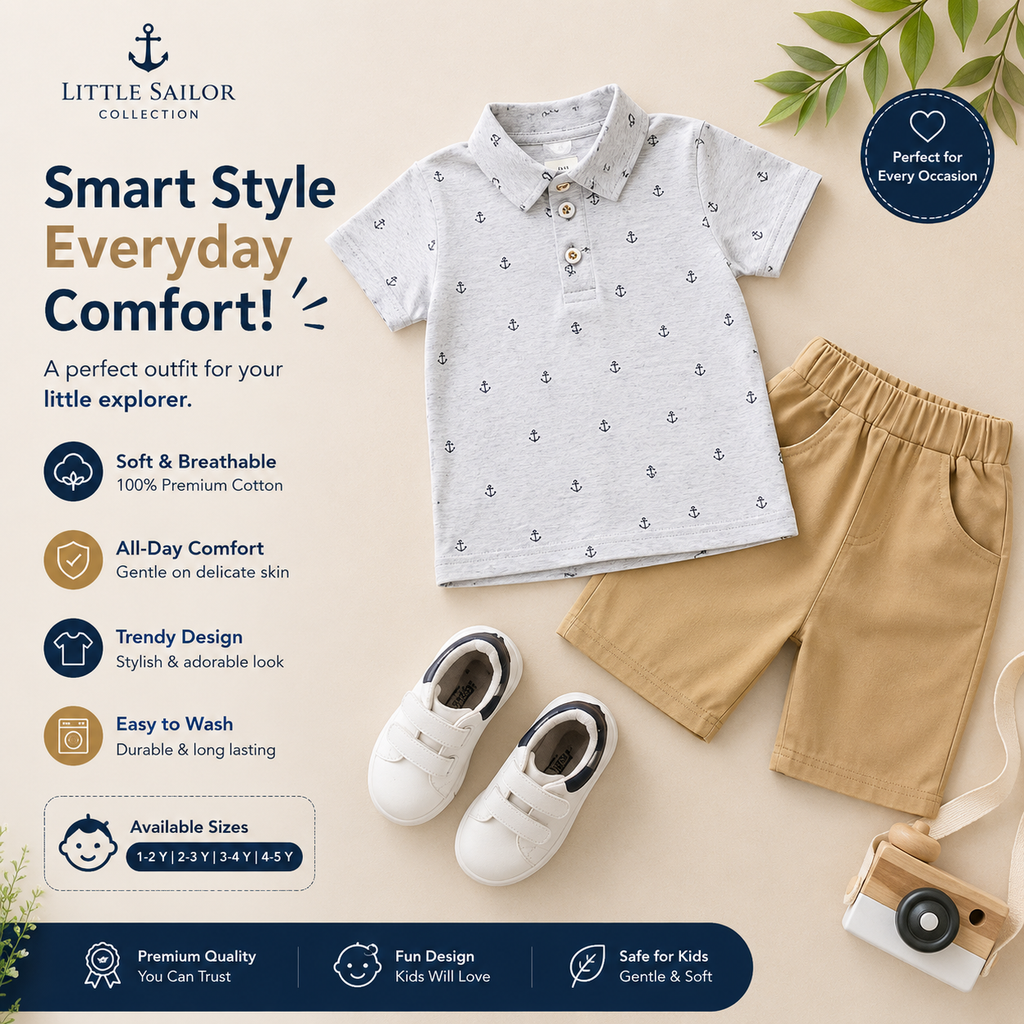 Baby Boys Summer Polo Set Navy Khaki Shorts