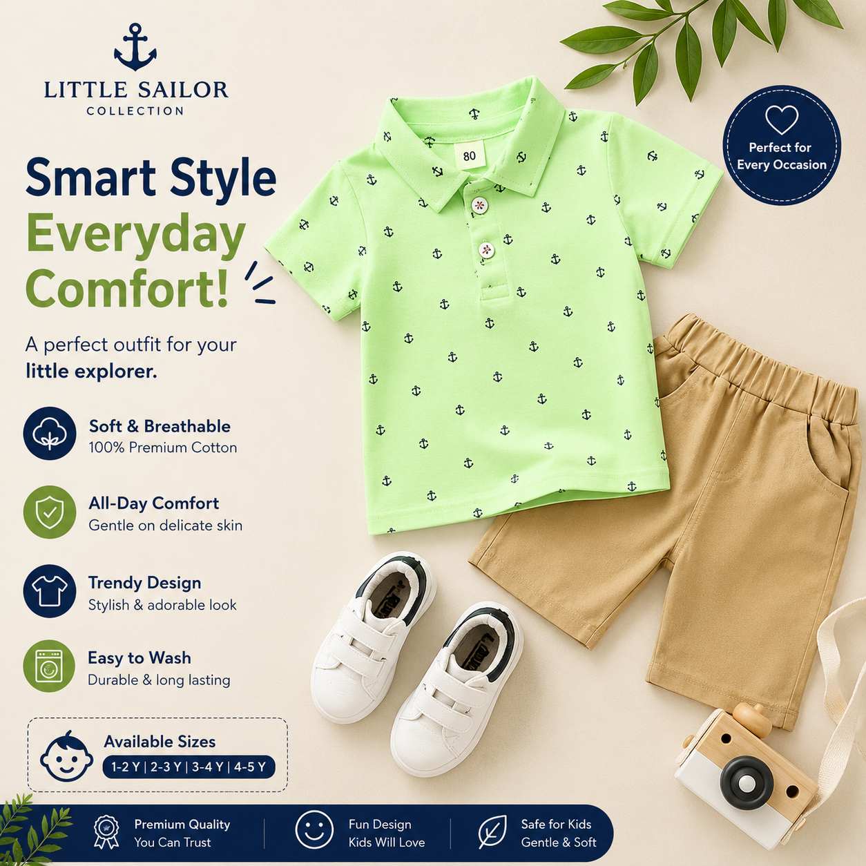 Baby Boys Summer Polo Set Navy Khaki Shorts