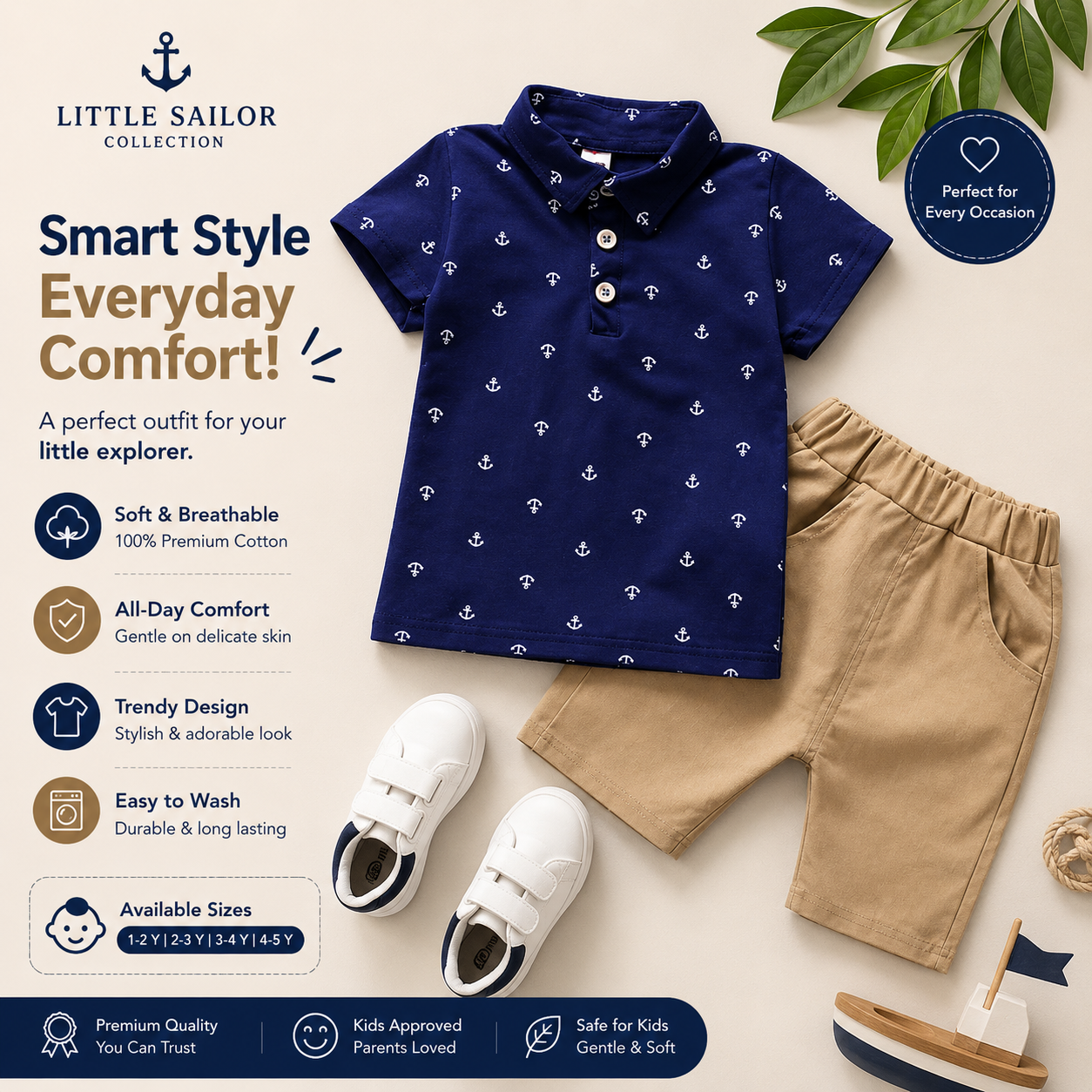Baby Boys Summer Polo Set Navy Khaki Shorts