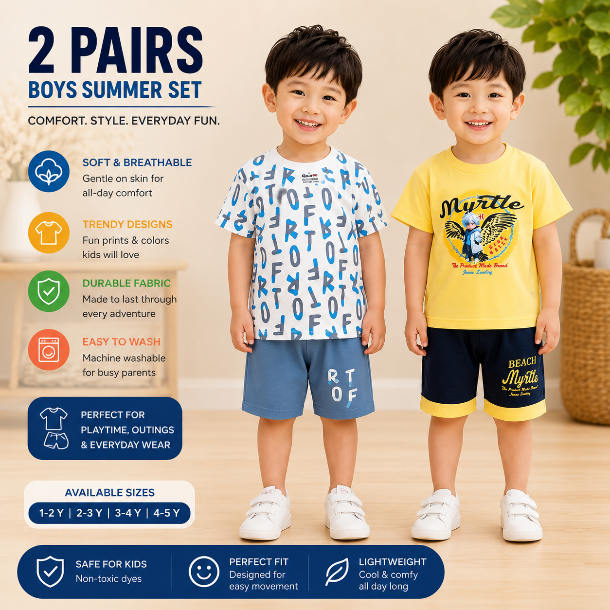 Kids 2-Pair T-Shirt Shorts Set for Boys