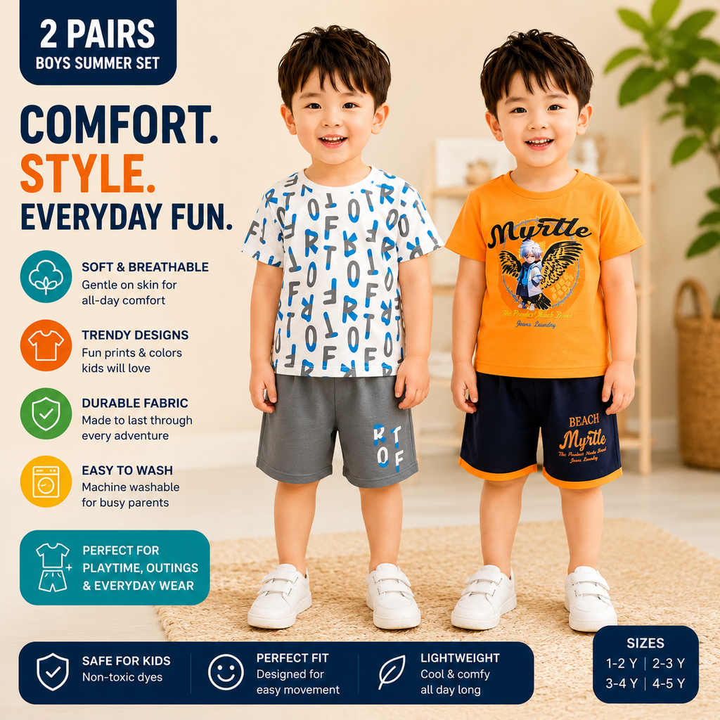 Kids 2-Pair T-Shirt Shorts Set for Boys