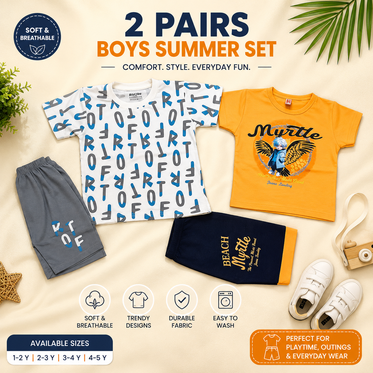 Kids 2-Pair T-Shirt Shorts Set for Boys