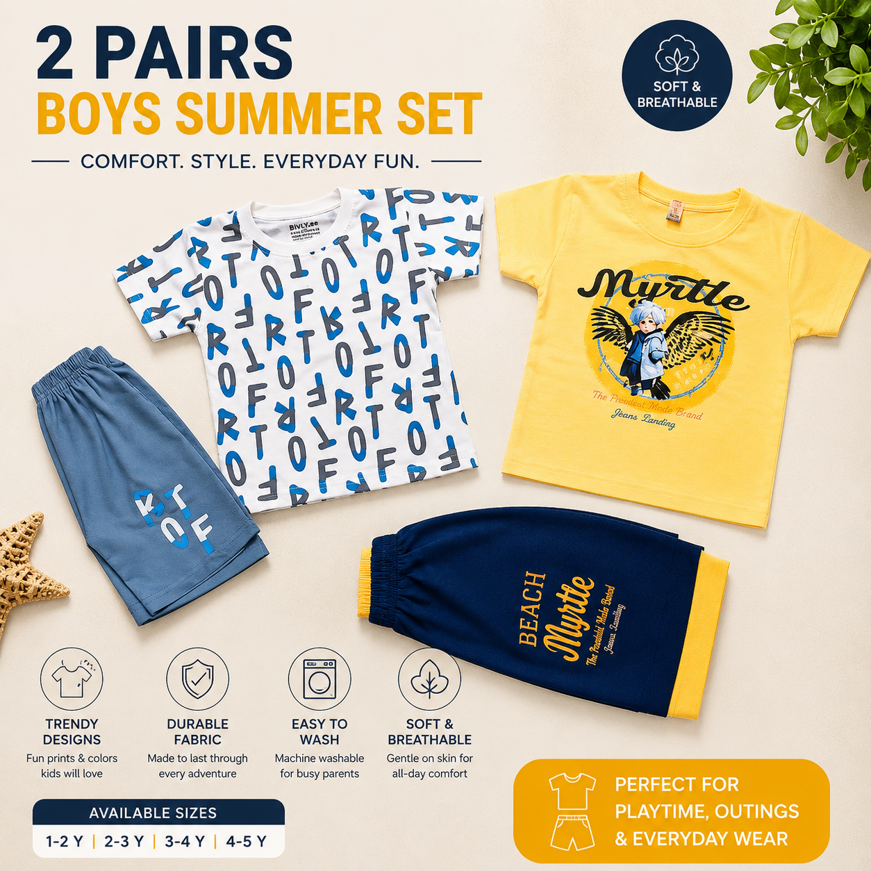Kids 2-Pair T-Shirt Shorts Set for Boys