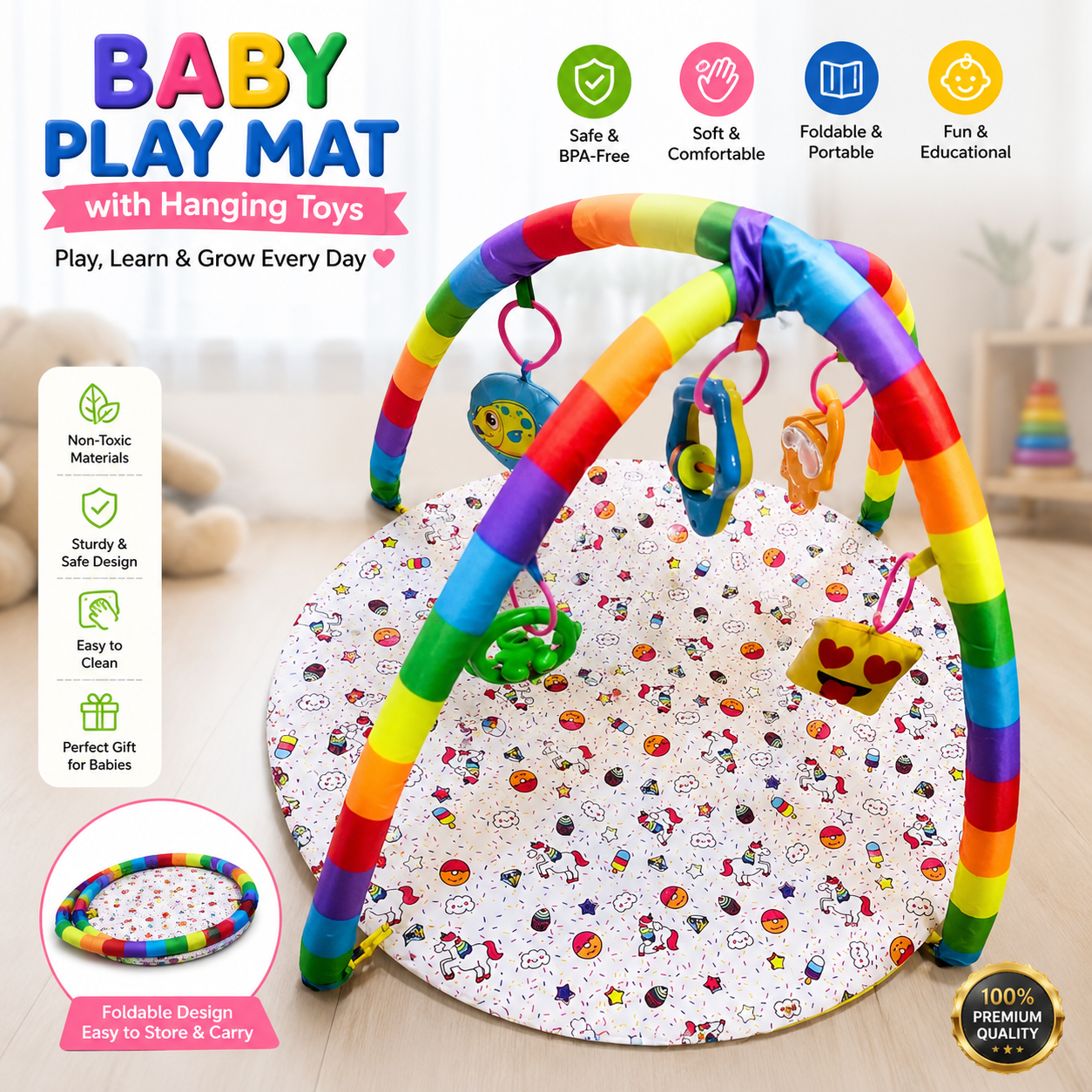 Baby Hanging Toy Mat BPA Free Foldable Indoor Outdoor