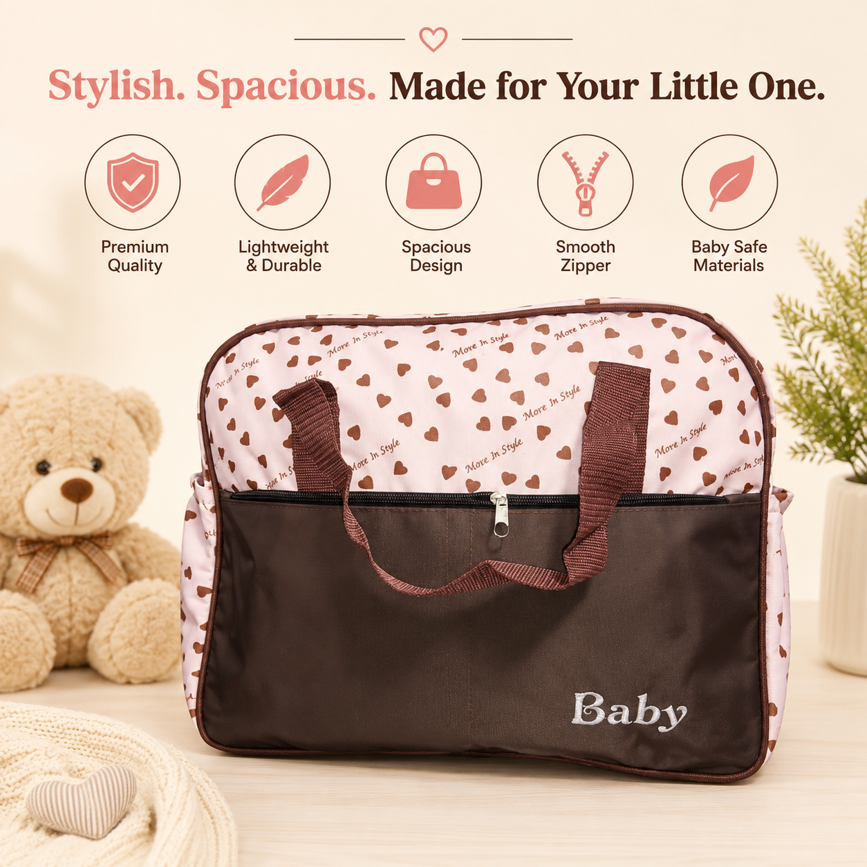 Baby Bag White Green Nylon Lightweight Daily Carry