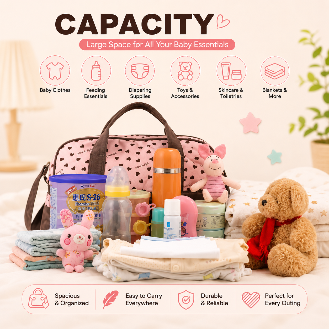 Baby Bag White Green Nylon Lightweight Daily Carry