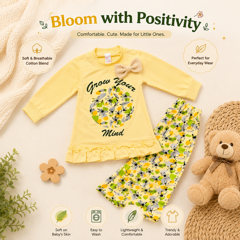2 Pcs Girl's Printed Shirt And Trouser Set Summer Collection