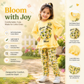 2 Pcs Girl's Printed Shirt And Trouser Set Summer Collection