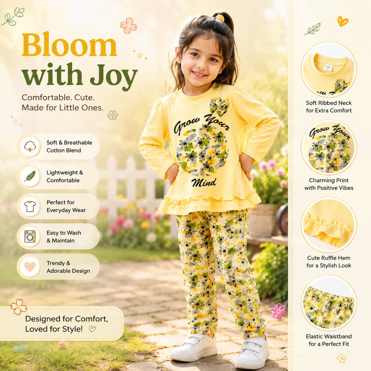 2 Pcs Girl's Printed Shirt And Trouser Set Summer Collection