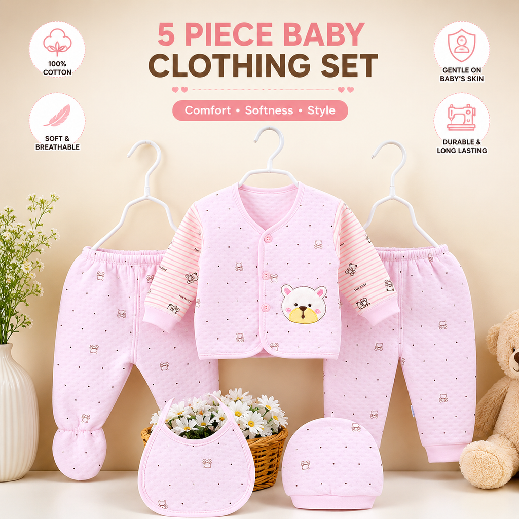 Baby Set with Bear Embroidery Cotton 0-3M