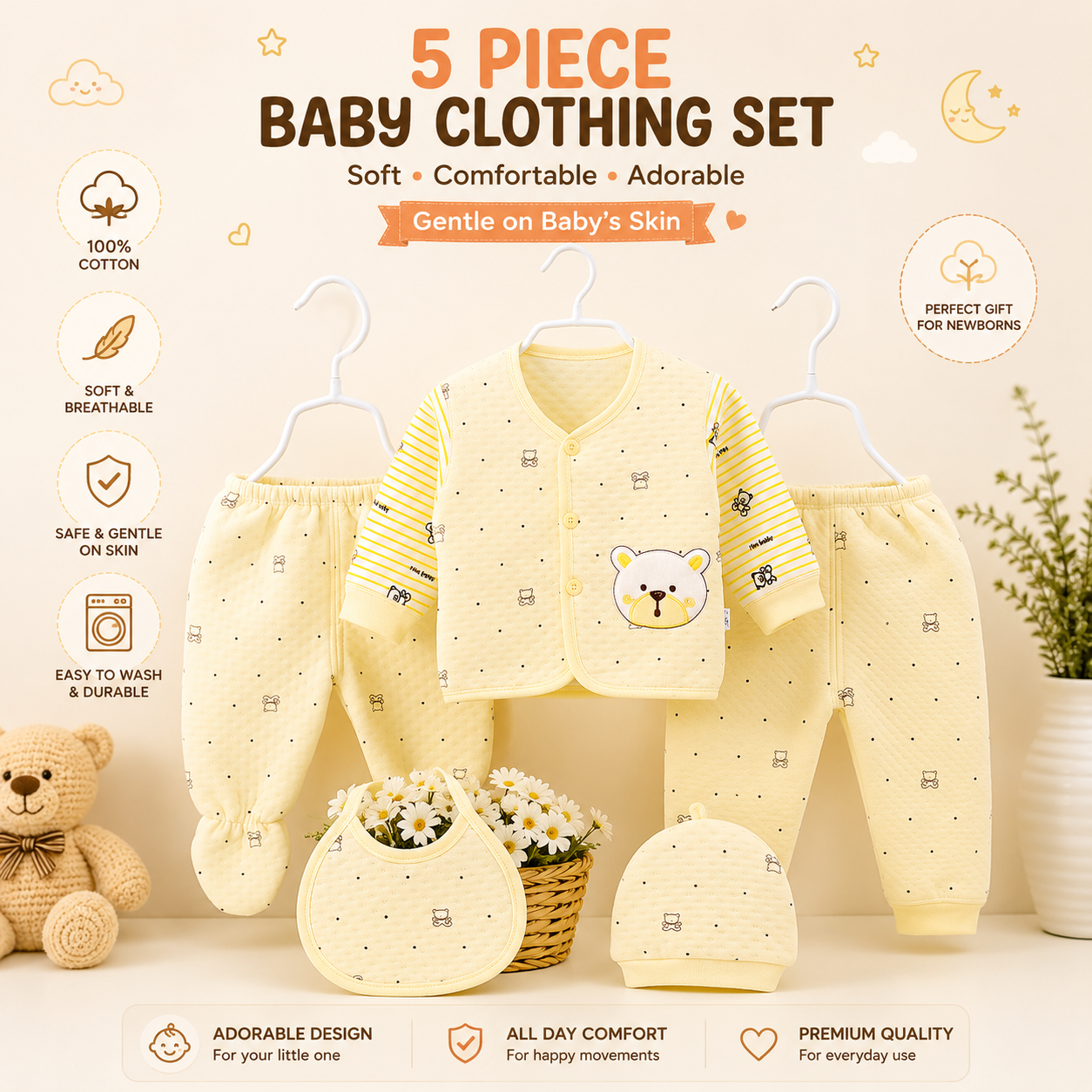 Baby Set with Bear Embroidery Cotton 0-3M