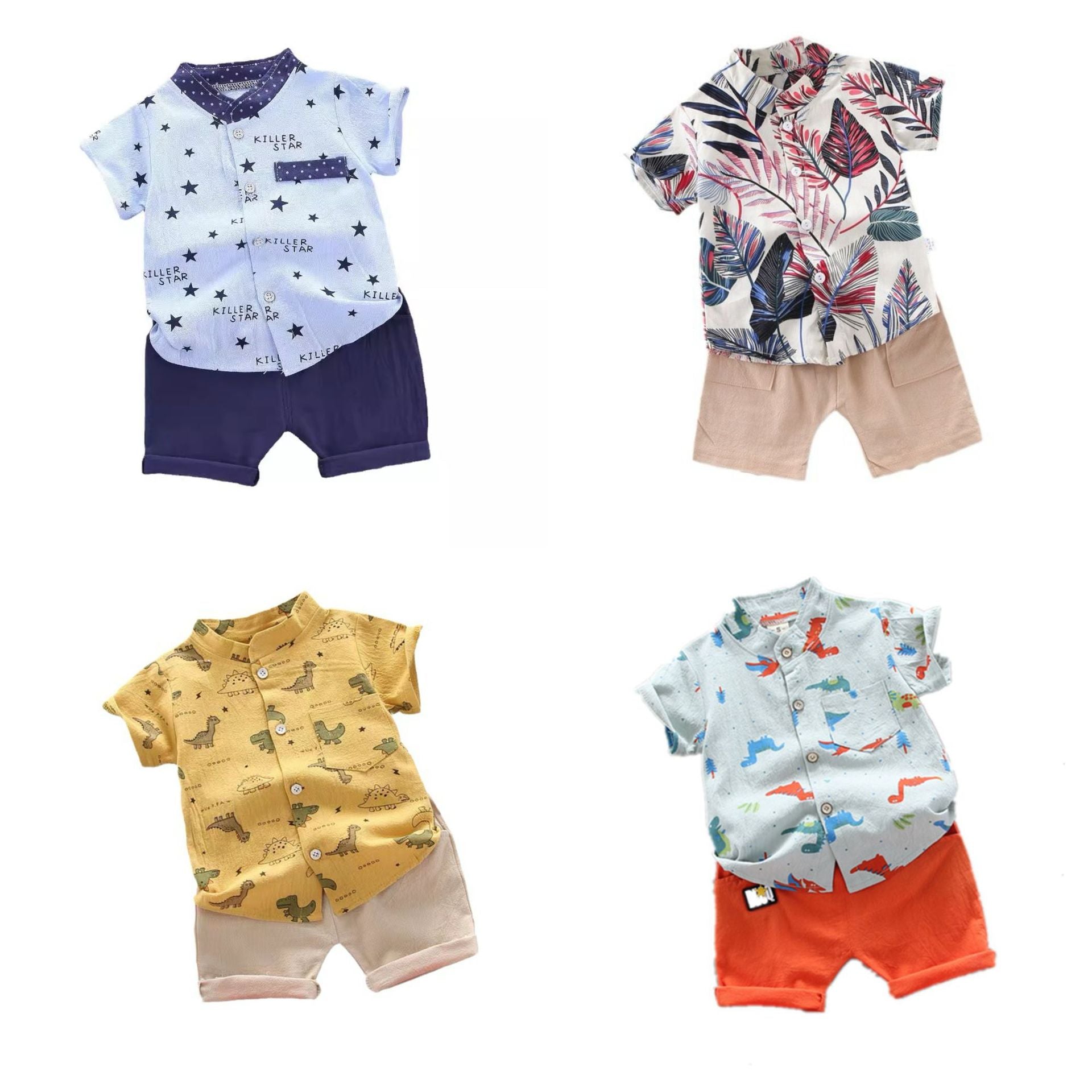 Kids Cotton Shorts Set Yellow Triangle Print 80cm-110cm
