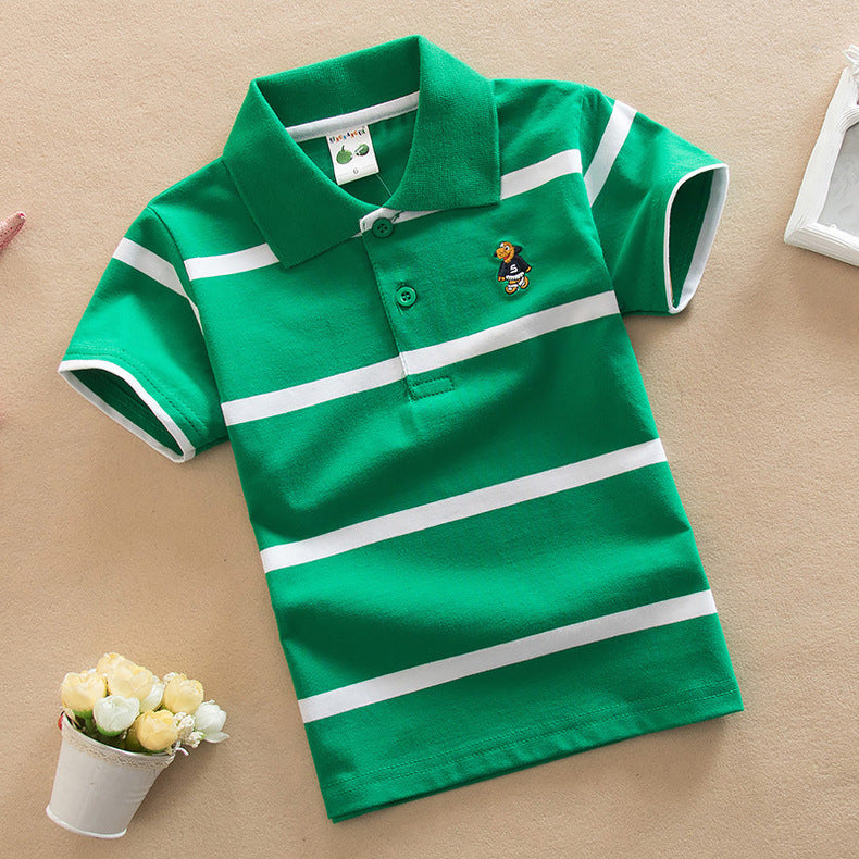 Green Striped Cotton Polo Shirt for Boys Summer