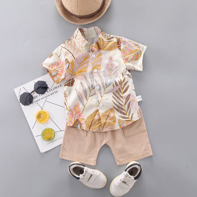 Kids Cotton Shorts Set Yellow Triangle Print 80cm-110cm