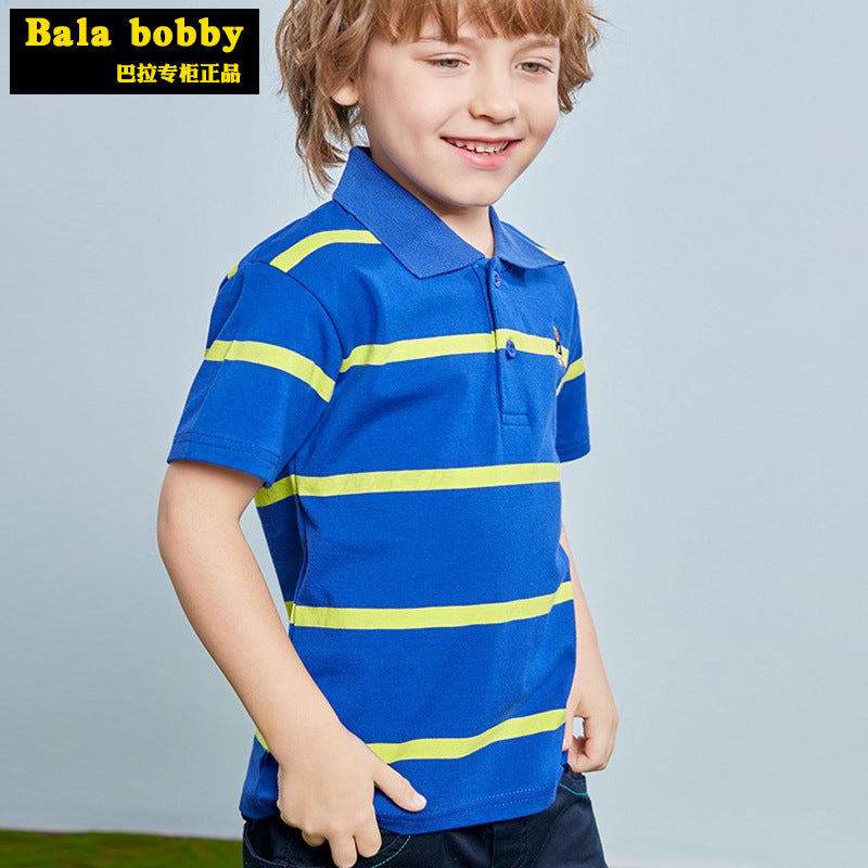 Green Striped Cotton Polo Shirt for Boys Summer