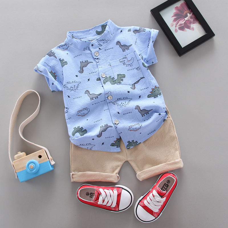 Kids Cotton Shorts Set Yellow Triangle Print 80cm-110cm