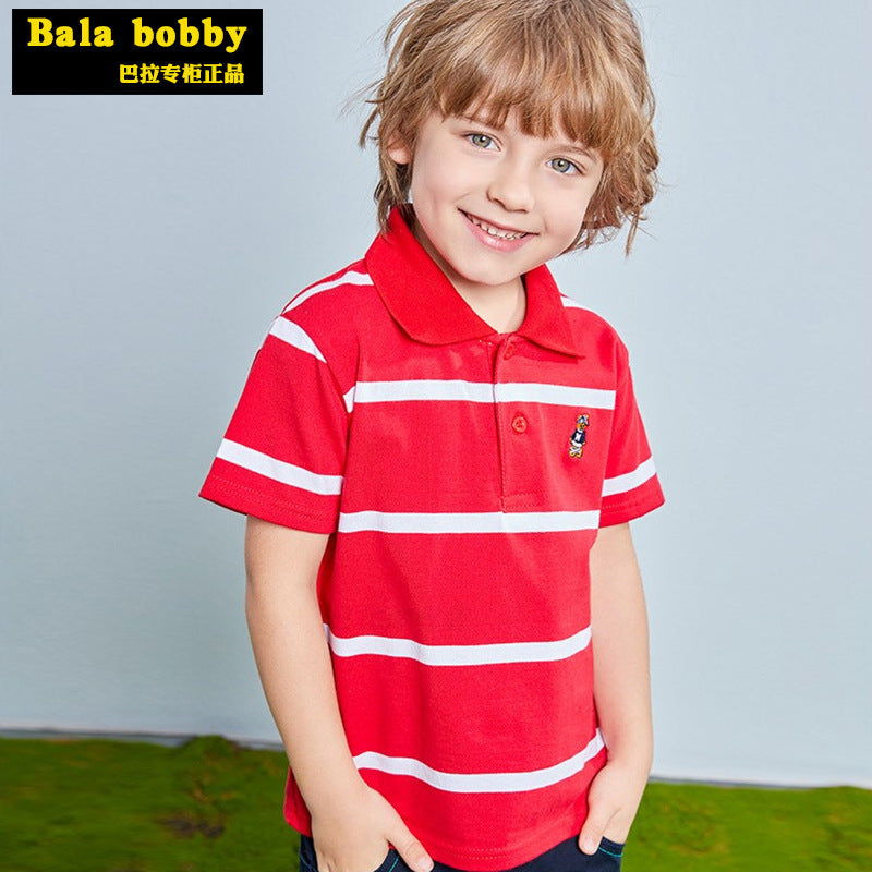 Green Striped Cotton Polo Shirt for Boys Summer