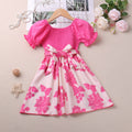 Kids Floral Printed Green Bow Dress Summer Wear
