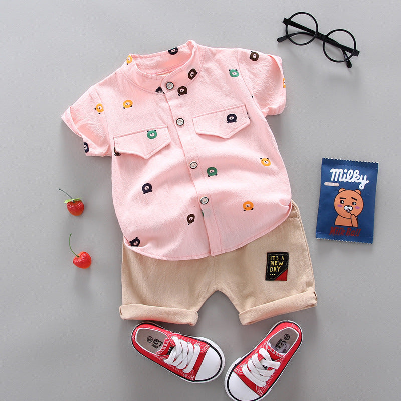 Kids Cotton Shorts Set Yellow Triangle Print 80cm-110cm