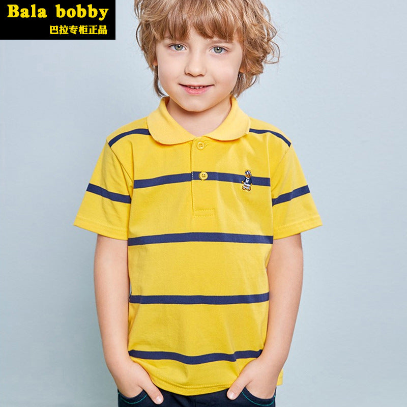 Green Striped Cotton Polo Shirt for Boys Summer