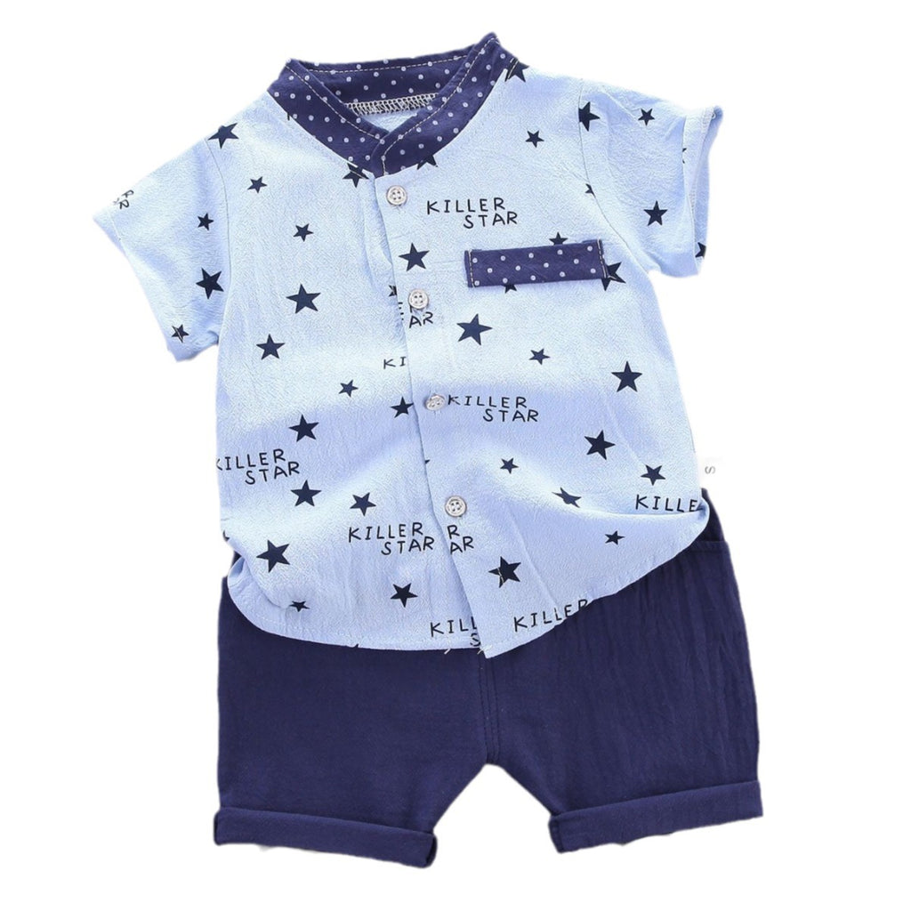 Kids Cotton Shorts Set Yellow Triangle Print 80cm-110cm
