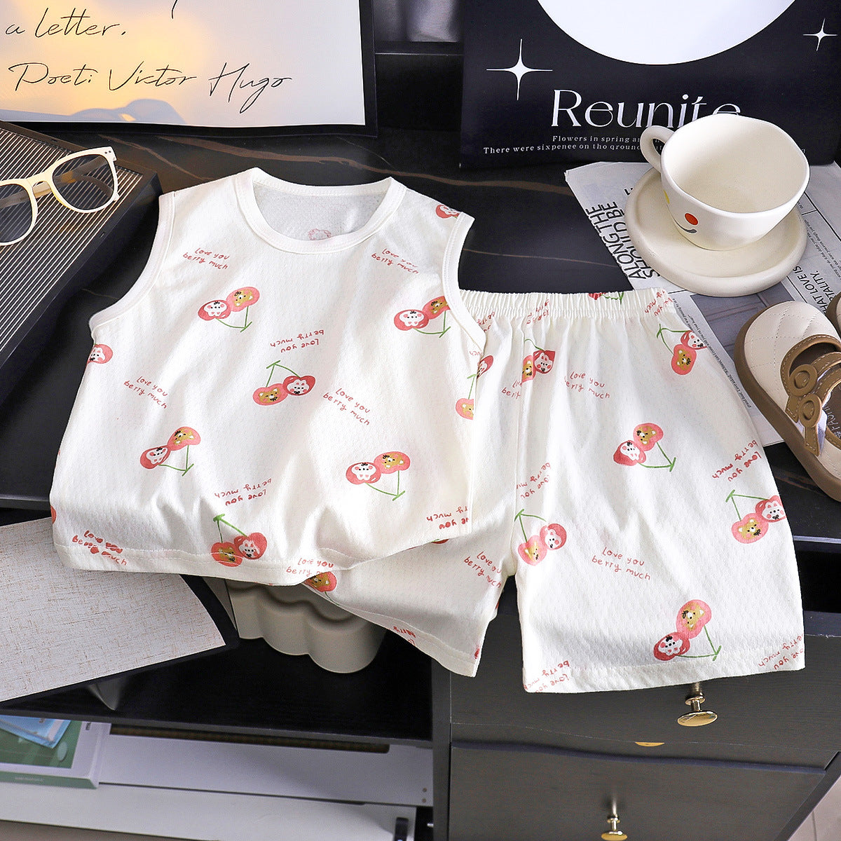 Kids Vests & Shorts Set Korean Print Cotton Summer Wear