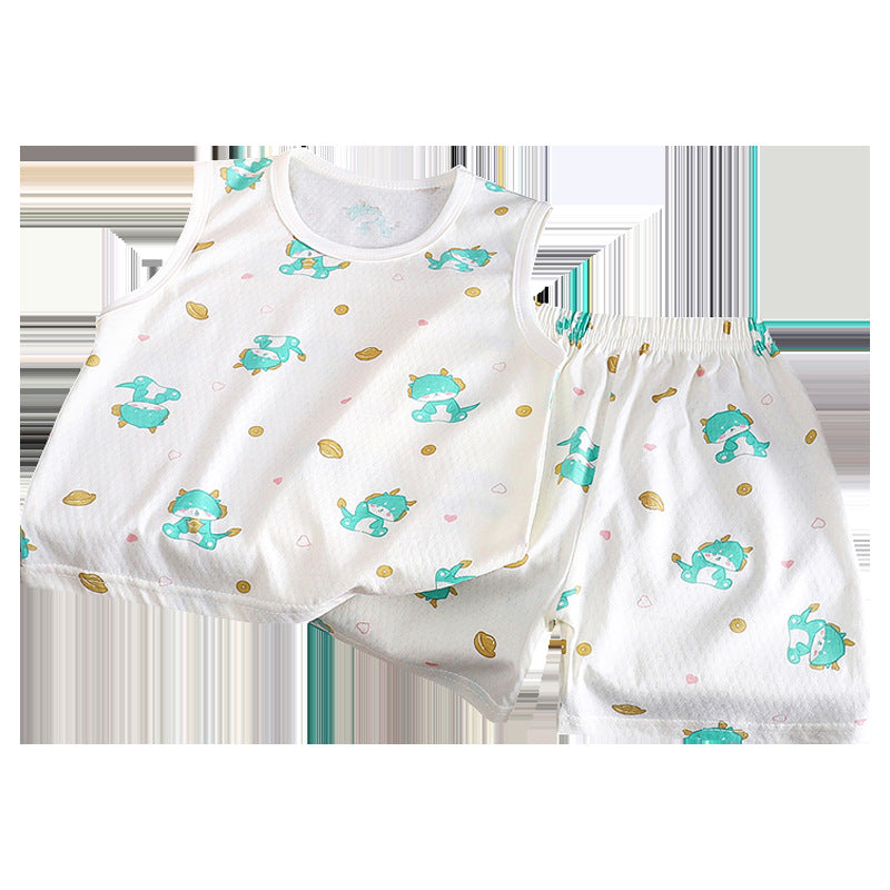 Kids Vests & Shorts Set Korean Print Cotton Summer Wear